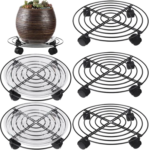 Vista 16 de Paquete de 3 organizadores grandes de metal para plantas con ruedas de 13.8 pulgadas, soporte rodante resistente con ruedas para macetas