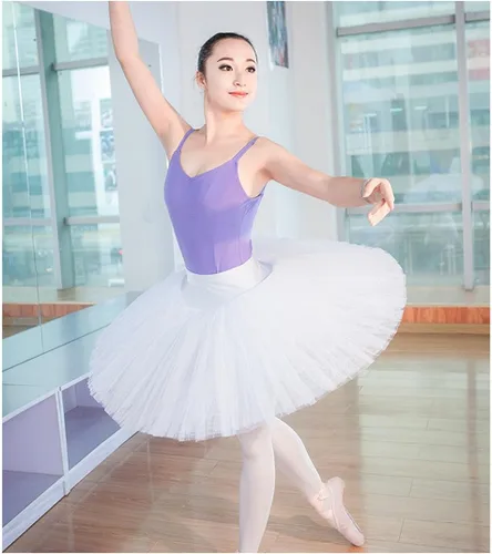 Vista 6 de WENDYWU Falda de tutú profesional de ballet de cisne para mujer falda de leotardo de alto rendimiento