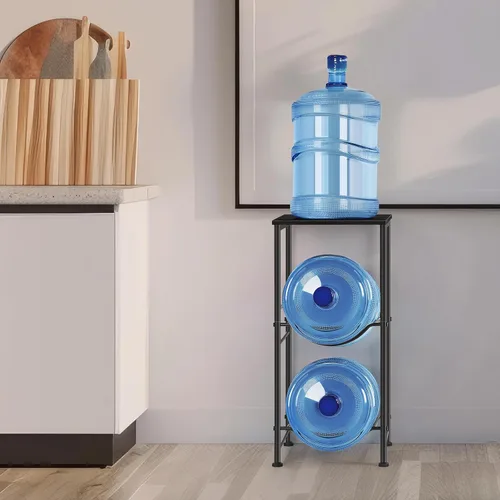 Vista 6 de Organizador para botellas de agua de 5 galones, soporte para jarra de agua con estantes superiores, estante de almacenamiento de jarra de 2 niveles