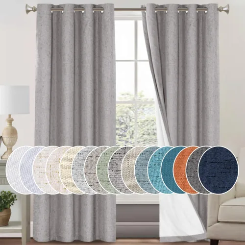 Vista 155 de Cortinas con textura de lino 100% opacas de 64 pulgadas de largo, juego de 2 paneles de cortinas de lino opacas con forro aislante térmico que Arena