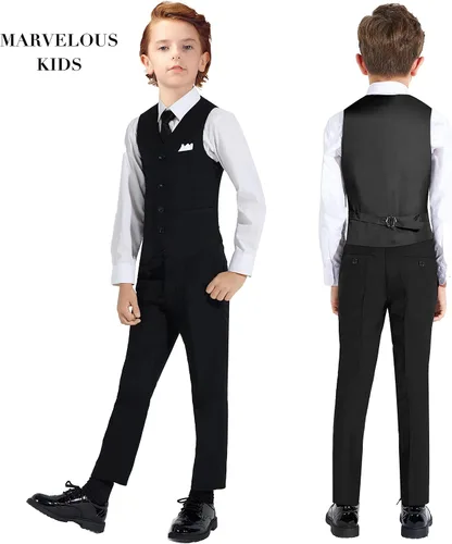 Vista 5 de Marvelous Kids Conjunto de traje formal para niños 5 piezas trajes ajustados de moda