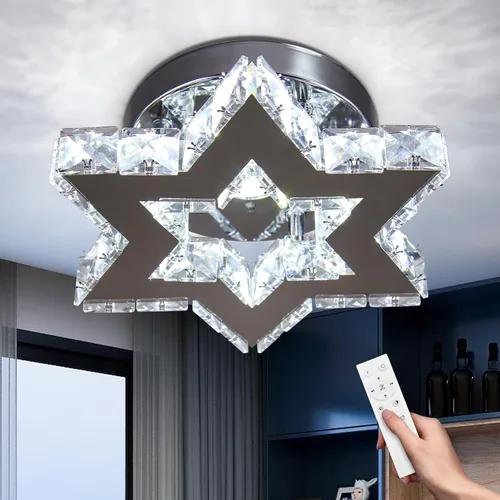 Vista 9 de Mini Lámpara de Araña LED de Cristal - Lámpara de Techo Empotrada Regulable Moderna con Control Remoto - Pequeña Lámpara de Araña de Estrella