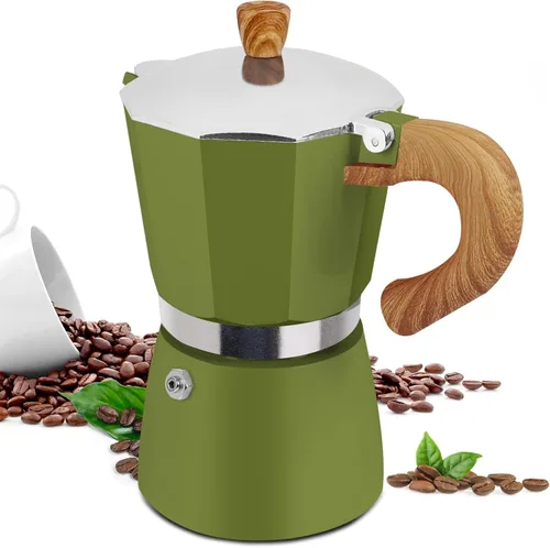Vista 13 de Moka Pot - Cafetera italiana de aluminio de 15.2 fl oz, cafetera para estufa, cafetera espresso Mocha Pot (negro, 3 tazas)