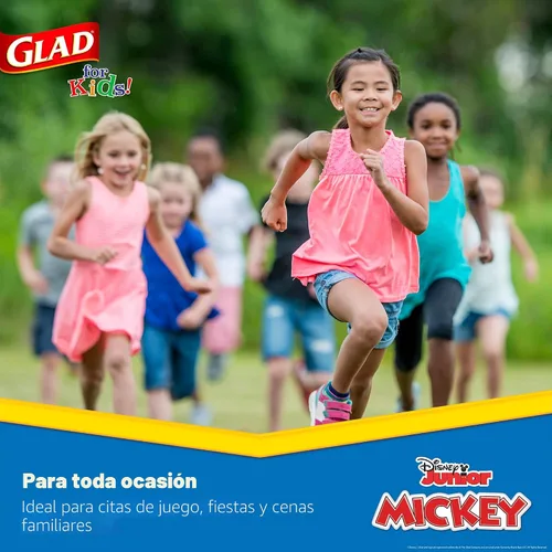 Vista 5 de Glad para Niños Platos de Papel Desechables de Disney Mickey y sus Amigos - Resistentes, A Prueba de Remojo, Aptos para Microondas, Platos