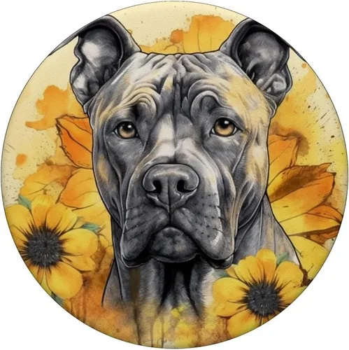 Vista 3 de Presa Canario PopSockets PopSockets Estándar PopGrip Acuarela Perro Girasol