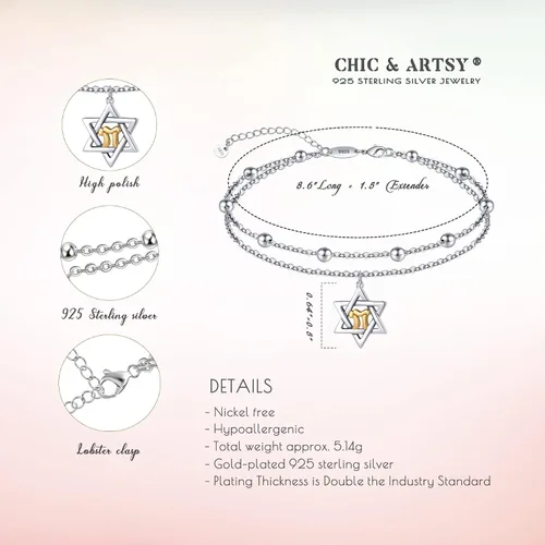 Vista 5 de CHIC & ARTSY Tobilleras delicadas de plata de ley S925 para verano, pulsera de tobillo ajustable multicapa para playa, joyería de pie para mujer