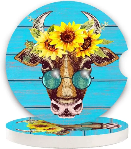 Vista 9 de LogHog Posavasos de cerámica para automóvil de 2.56 pulgadas, diseño adorable de abeja: no te preocupes, Bee Happy - Portavasos perfectos
