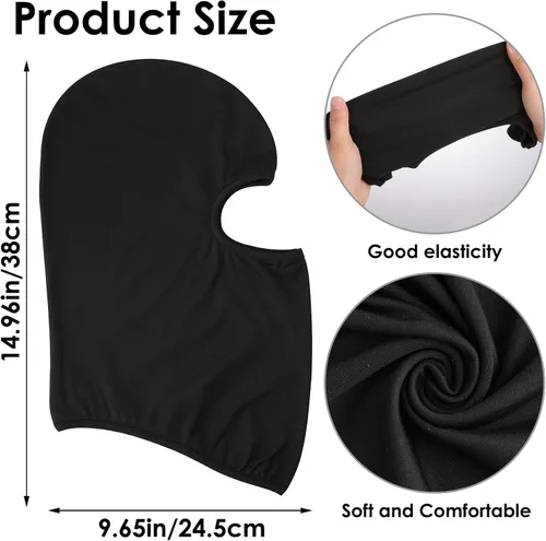 Vista 2 de WLLHYF Máscara de esquí para motocicleta, 2 unidades, pasamontañas negro, cobertura para el cuello, máscara de cara completa, ajustable, resistente