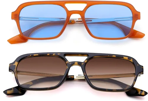 Vista 3 de COASION Lentes de sol planos estilo aviador vintage de los años 70 para mujeres y hombres, diseño cuadrado de metal con protección UV400