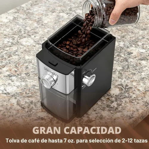 Vista 4 de Molinillo de café eléctrico de rebabas, molinillo de rebabas plano compacto con 17 ajustes de molienda precisos, desde espresso hasta preparación