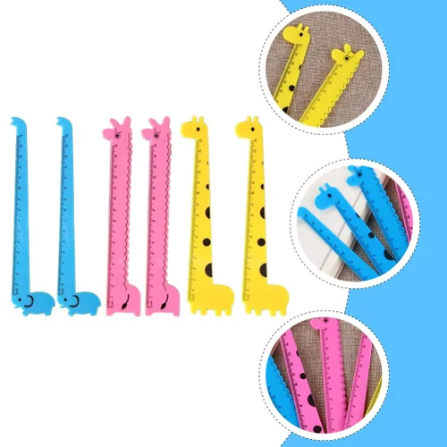 Vista 7 de Operitacx Suministros escolares divertidos de jirafa: 30 reglas creativas para niños y niñas, regla recta portátil para niños y niñas al azar