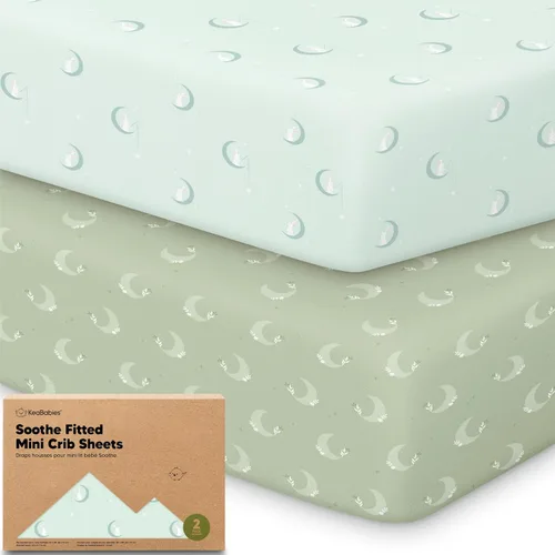 Vista 25 de 2 paquetes de sábanas ajustadas para mini cuna - 38x26 sábanas Pack N Play para colchón Pack and Play, algodón orgánico, ropa de cama transpirable