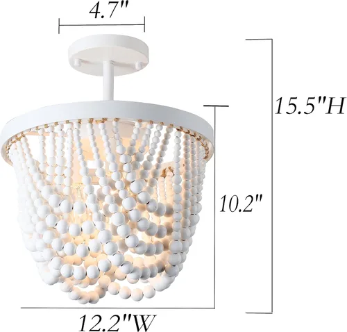 Vista 6 de Candelabro blanco pequeño con cuentas de madera, lámpara de techo semiempotrada, 3 lámparas bohemias para dormitorio, cuarto de bebé, sala de estar