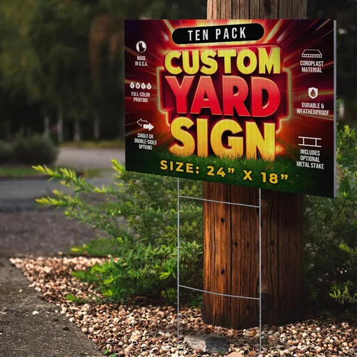 Vista 6 de Paquete de 10 letreros personalizados de 24"x18" para patio con estacas, letreros personalizados para exteriores, letreros corrugados de impresión a
