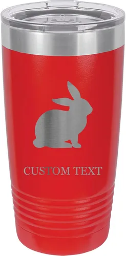 Vista 7 de 20-Ounce Vacuum Insulated Stainless Steel Tumbler Customized Double-Walled Laser Engraved Pink Coffee Mug, Rabbit, Personalized