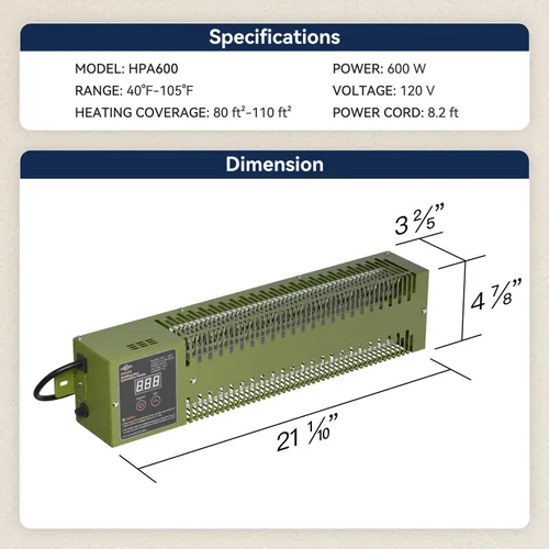 Vista 6 de Calentador utilitario con termostato integrado, bomba eléctrica de 600 W, calentador de casa de 120 V, calentador de convección multifunción HPA600