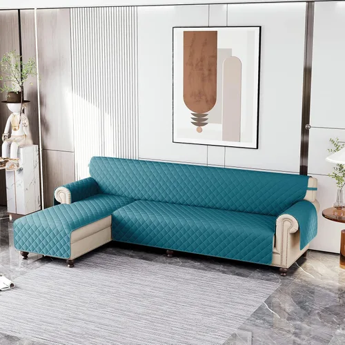 Vista 2 de Funda de sofá modular, 1 pieza, reversible, impermeable, en forma de L, protector de muebles para niños, perros y gatos con correas elásticas