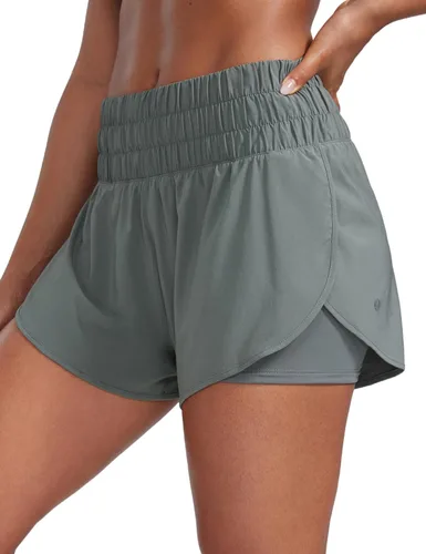 Vista 16 de CRZ YOGA - Pantalones cortos de correr 2 en 1 divididos para mujer de 3 pulgadas - Pantalones cortos de entrenamiento atlético de cintura alta