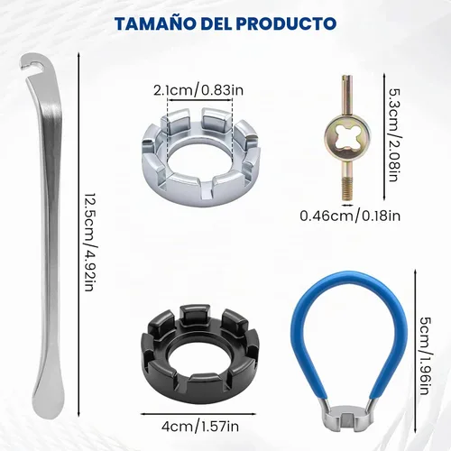 Vista 2 de 9 llaves de radios de bicicleta, kit de herramientas de radios para bicicleta con 9 palancas de neumáticos de bicicleta, llave de radios con mango