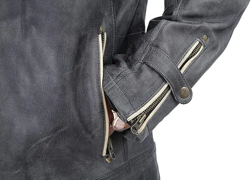 Vista 3 de Spazeup Cafe Racer Chaqueta Vintage Motocicleta Retro Moto Chaqueta de cuero envejecido Chaqueta de motocicleta desgastada para hombre