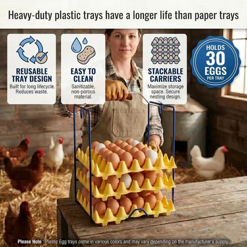 Vista 2 de Bandeja de plástico para huevos de 30 unidades, almacenamiento apilable profesional para huevos de gallina grandes y extra grandes, transportador