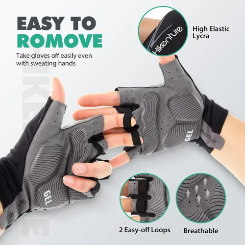 Vista 5 de Hikenture Guantes de ciclismo para hombre, guantes de bicicleta, guantes de ciclismo acolchados de 0.197in, guantes de bicicleta de medio dedo