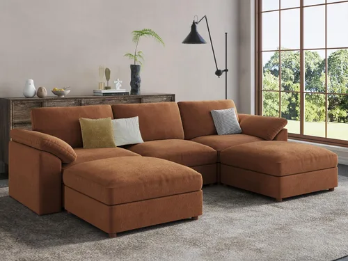 Vista 46 de EASE MOOSE Sofá modular verde seccional de gran tamaño en forma de L Pana verde
