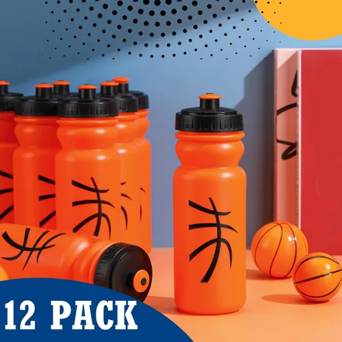 Vista 5 de Nitial Paquete de 12 botellas de agua reutilizables de 20 onzas a granel, botellas de agua reutilizables para apretar, botellas deportivas de Naranja