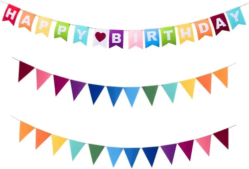 Vista 11 de Banderines de tela de fieltro arcoíris, 24 unidades/16.4 pies (paquete de 2) carteles decorativos para fiestas de cumpleaños, baby shower