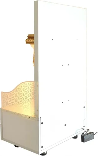 Vista 4 de Pooja MANDIR - Templo Pooja de madera para diseño de hogar con doble cajón e iluminación LED, tamaño (L X B X H - en pulgadas): 24.00 X 18.00 X 54.00