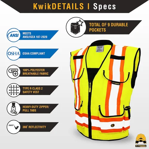 Vista 5 de KwikSafety GODFATHER - Chaleco de seguridad clase 2 [amarillo, grande] + paquete de casco duro de ala completa TORTOISE