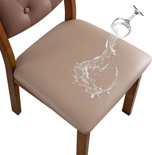 Vista 16 de Genina Juego de 6 fundas de asiento impermeables de piel sintética para sillas de comedor, fundas de asiento de silla, fundas de asiento elásticas