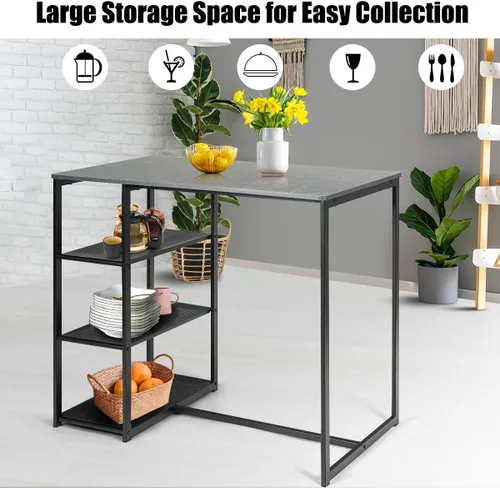 Vista 6 de COSTWAY Juego de comedor de 3 piezas, compacto de 2 sillas y juego de mesa, juego de cocina con mármol sintético rectangular, 3 estantes