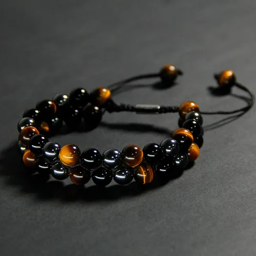 Vista 3 de Xrunhua Triple Protection Crystal Bracelet for Men Women Genuine Tigers Eye Obsidian Black Onyx Hematite Lava Rock Beaded Bracelets Bring Luck and