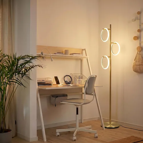 Vista 3 de Brightech Saturn - Lámpara de pie LED, diseño único que combina con decoración moderna y contemporánea, lámpara alta de 3 luces para sala Luz blanca