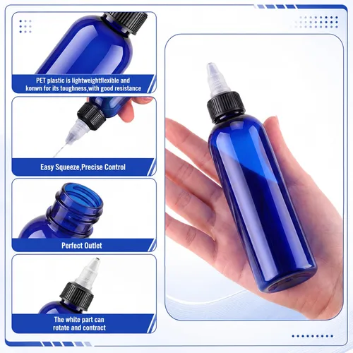 Vista 4 de Irenare 100 botellas de plástico para apretar de 4 onzas, botellas aplicadoras de aceite para el cabello, botellas vacías Boston para condimentos
