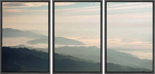 Vista 118 de NWT Lienzo enmarcado para pared, juego de arte en acuarela pastel, bosque de montaña oscura, naturaleza silvestre, ilustraciones de arte moderno