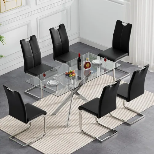 Vista 10 de Henf Juego de mesa de comedor de 5 piezas para 4, mesa de comedor rectangular de 51 pulgadas y 4 sillas de comedor de poliuretano gris carbón, mesa