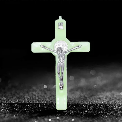 Vista 8 de Guaber Crucifijo de Cristo Jesús Crucifijo que brilla en la oscuridad, adorno luminoso religioso para pared, regalo