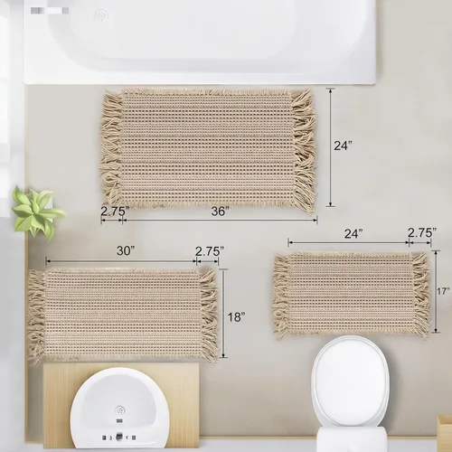 Vista 2 de Tapete de baño con borlas, tapete de baño con borlas, tapete de baño antideslizante para suelo de baño, tapete de baño bohemio ultra suave, tapete