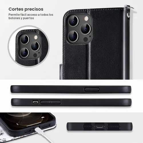 Vista 8 de ULAK Compatible con iPhone 12 Pro Max Funda Cartera con Portarjetas, Funda de Cuero PU con Soporte Plegable Ranuras para Tarjetas Correa de Muñeca