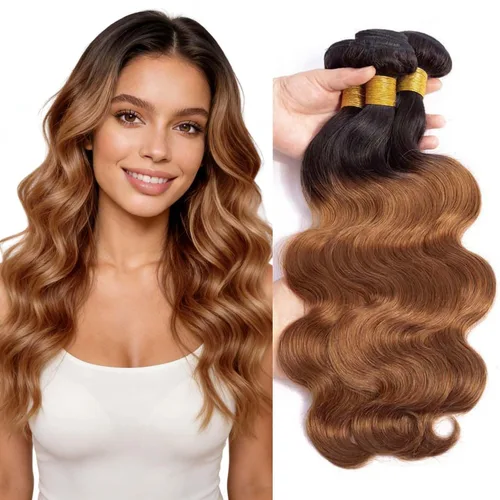 Vista 59 de P4613 Cabello humano rizado onda profunda marrón y paquetes mixtos 8 10 12 P4613 Ombre Marrón-Rubio-DP