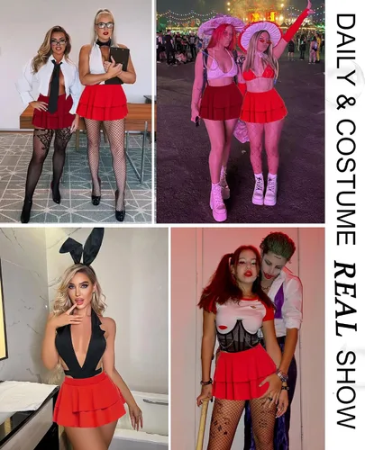 Vista 4 de Avidlove - Minifalda plisada con volados para mujer, color liso, falda de lencería