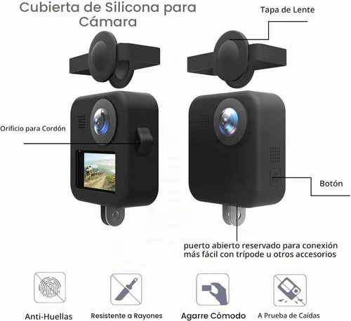 Vista 2 de Cuerpo de cámara de silicona y cubierta de lente, funda de silicona suave, cordón ajustable, para Max, negro