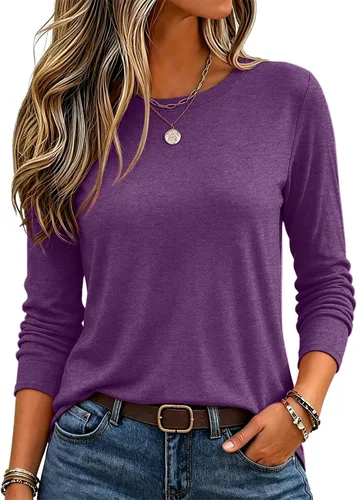 Vista 23 de Zeagoo Paquete de 3 camisetas de manga larga para mujer, estilo casual, suave, cuello redondo, básicas, ropa de otoño Z Rayas Azul 273