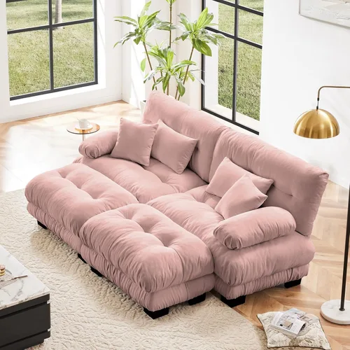 Vista 16 de Sofá modular en forma de U de 118 pulgadas con 2 otomanas, sofá de nube de terciopelo peletizado con almohadas de apoyabrazos de refuerzo, cómodo