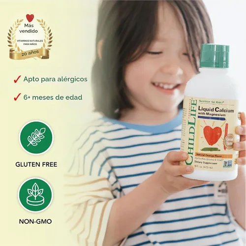 Vista 4 de Calcio/Magnesio líquido de Child Life, sabor natural a naranja, botella de plástico de 16 fl -, LCM2, 16 onza, Default, 1, 1 Calcio, magnesio