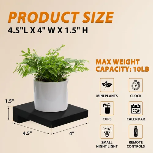 Vista 3 de Estante pequeño de pared, mini estantes flotantes para pared de 4 pulgadas, juego de 4, estante de decoración de exhibición para dormitorio, baño