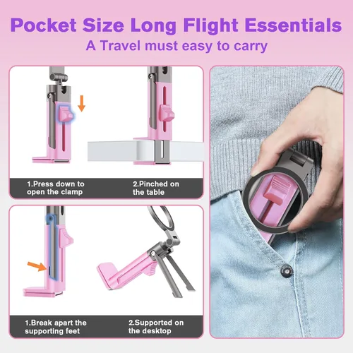 Vista 9 de Soporte de teléfono para avión, artículos esenciales de viaje para mujeres, soporte magnético para teléfono para MagSafe, imán fuerte N55, giratorio