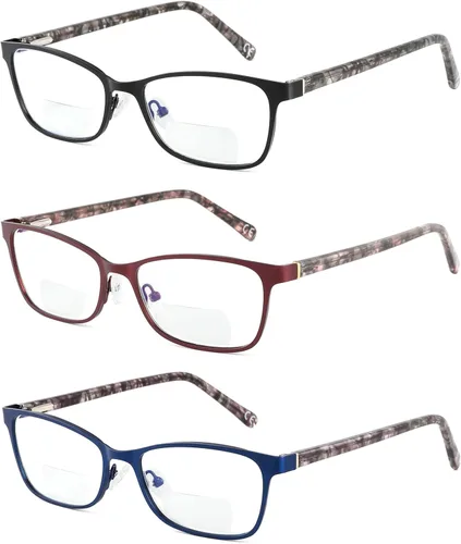 Vista 10 de Gafas de lectura bifocales pequeñas para mujer, con luz azul, lector de computadora, parte superior transparente, Cateye para mujer, gafas elegantes